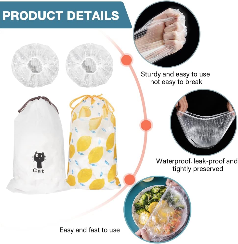 Skiennix Reusable Plastic Bowl Covers - 200PCS Food Storage Elastic Covers for Leftovers | Ideal for Picnics