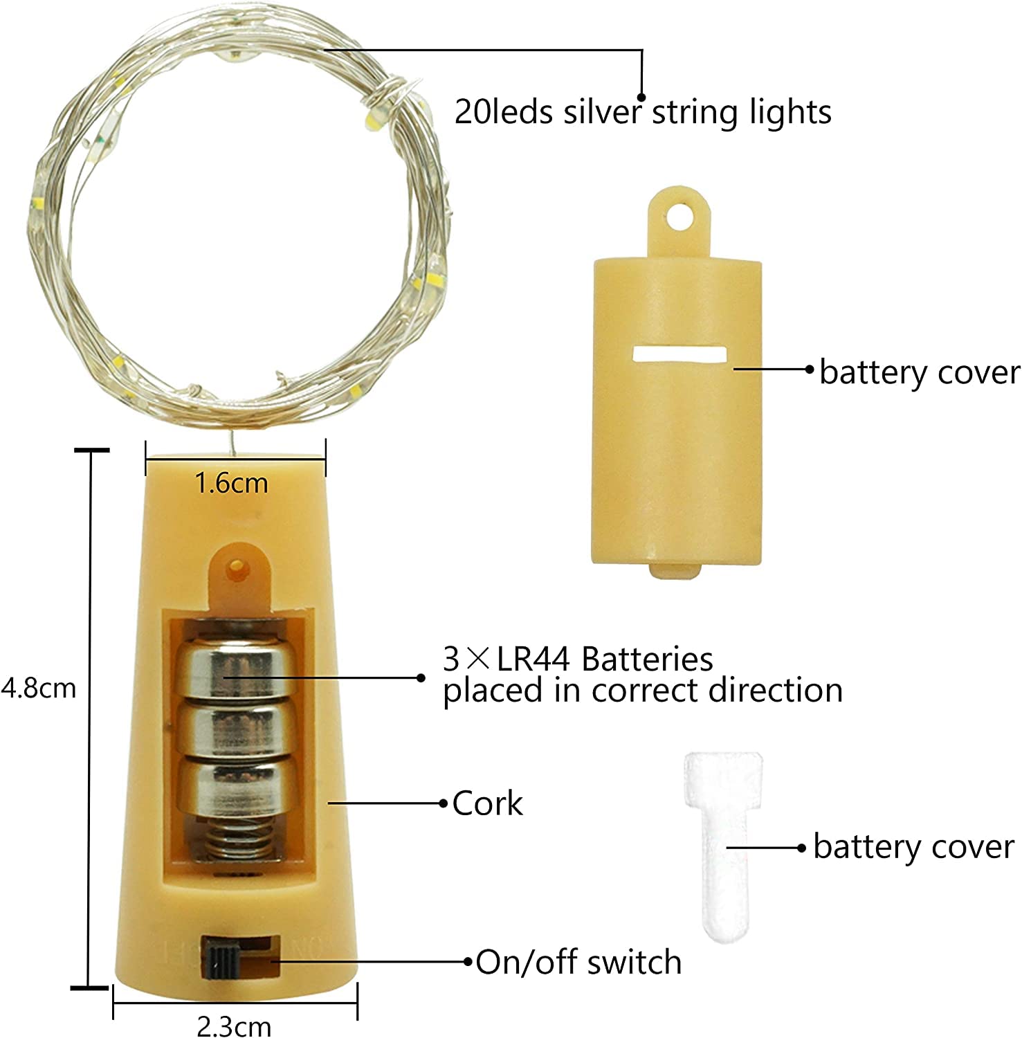 Cynzia 20 LED Wine Bottle Lights with Cork, 15 Pack Battery Operated Cork Shape Fairy Light Waterproof Mini Copper Silver Wire String Lights for Party, Wedding, Christmas, Bedroom Decoration(Colorful)