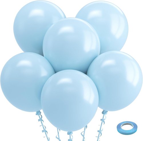 Bezente Pastel Blue Latex Party Balloons - 30 Pack 18-Inch Round Helium Balloons for Celebrations