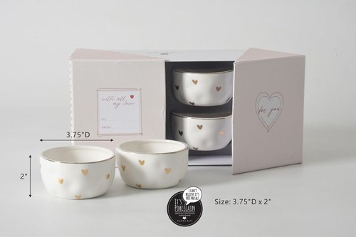 Heart To Heart Set of 4 Snack Bowls, 3.75" x 3.75" x 2"