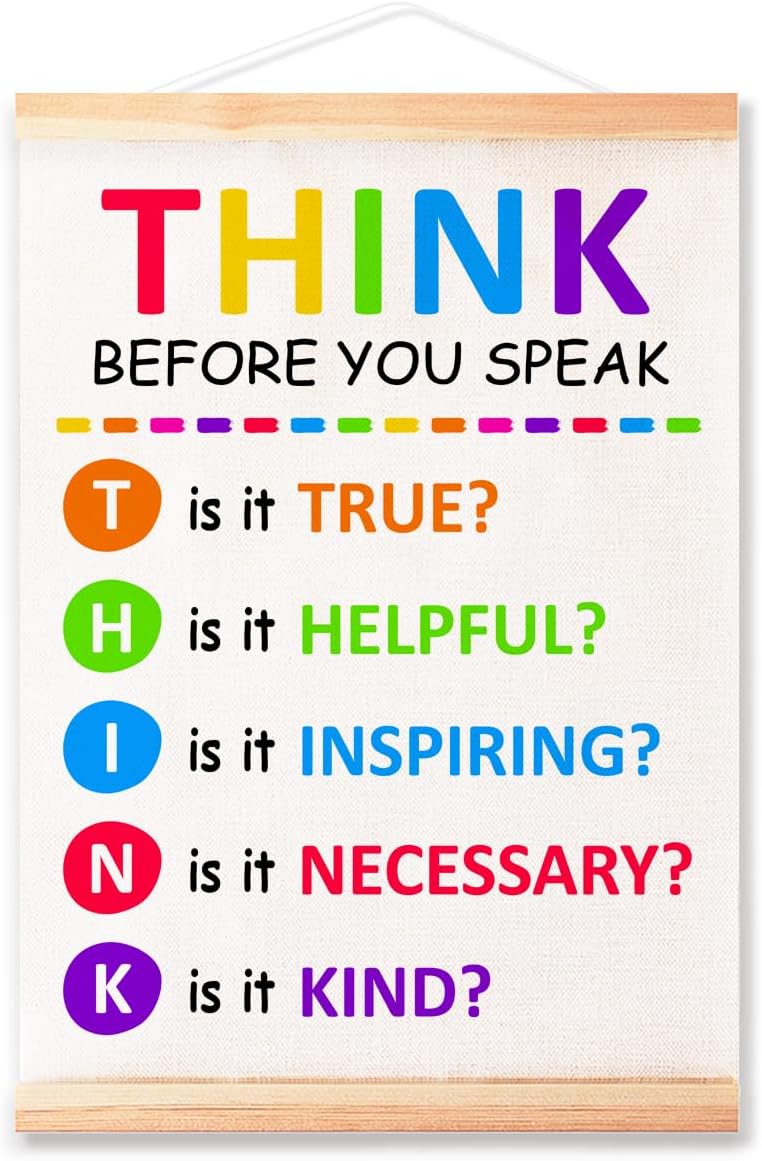 Think Before You Speak Poster - Therapy Counseling Wall Art | Mental Health Canvas Print 16x12in