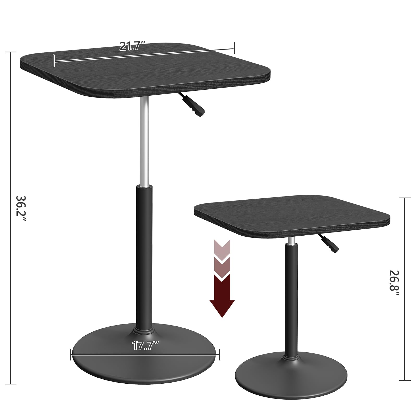 MAHANCRIS Bar Table, Height-Adjustable Pub Table 26.8-36.2 Inches, Cocktail Table with Base, Counter Height Tables for Small Space, Easy to Assemble, Black BTHB5501