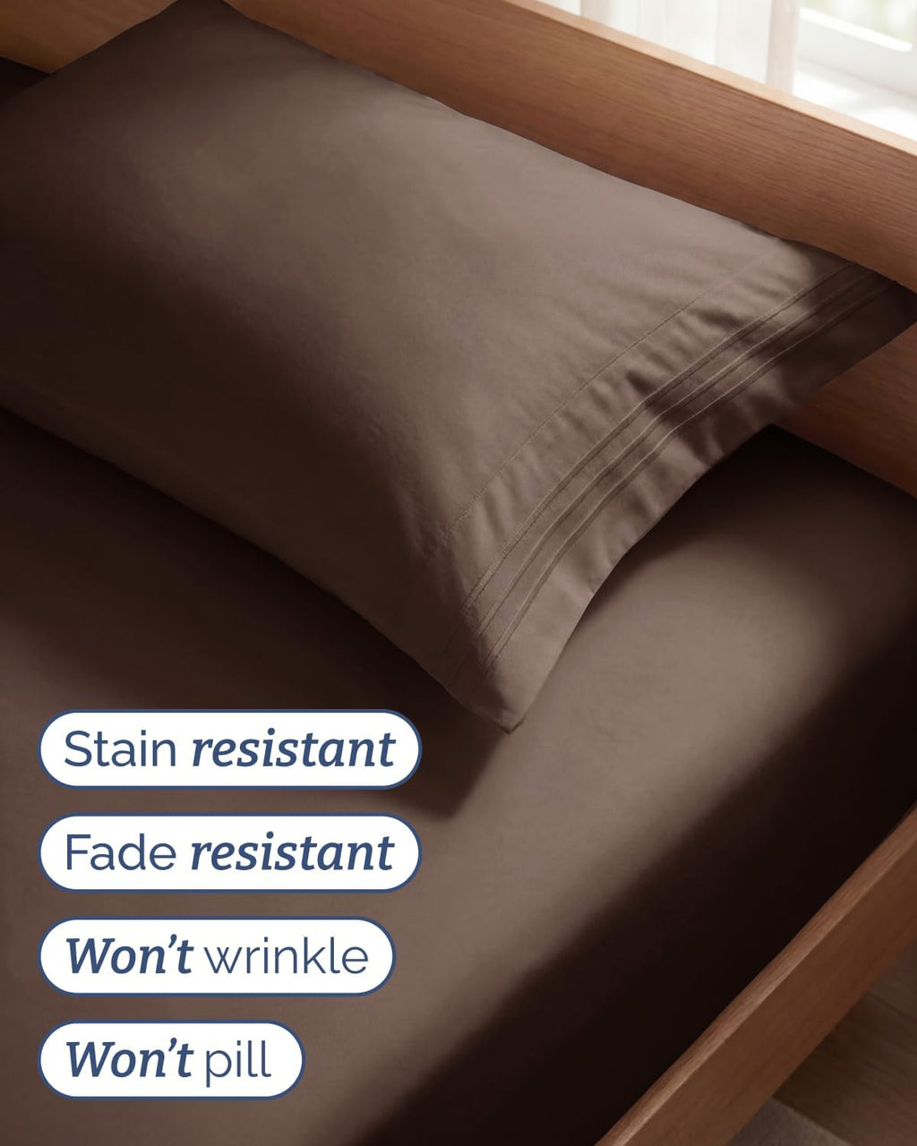 Comfy Twin Size 3-Piece Sheet Set by [Brand Name] - Breathable Cooling Bed Sheets | Ultra-Soft, Deep Pockets, Wrinkle-Free - Brown