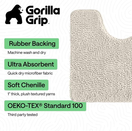 Gorilla Grip Plush Bath Rug Mat - Absorbent Shaggy Chenille for Oval Toilets - Soft Ivory Microfiber, Machine Washable