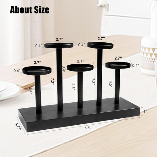 Black Metal Candlestick Holders by [Brand Name] - Modern 5 Arm Design for Weddings & Home Decor
