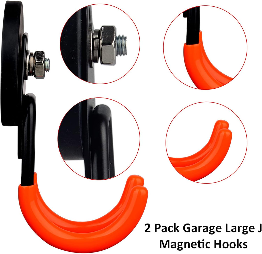 ULIBERMAGNET Heavy Duty Magnetic Hooks - 2 Pack Large J Hooks with Anti-Slip Coating for Garden Tools & Ropes