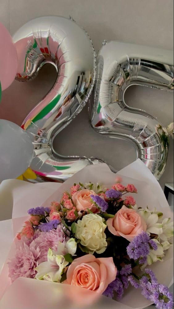 Silver Number 25 Balloon - 40 Inch Metallic Decoration for 25th Birthday Celebrations