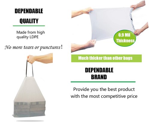 Besli 10 Gallon Drawstring Trash Bag Garbage Bag Trash Can Liner,0.9 Mil,90 Counts