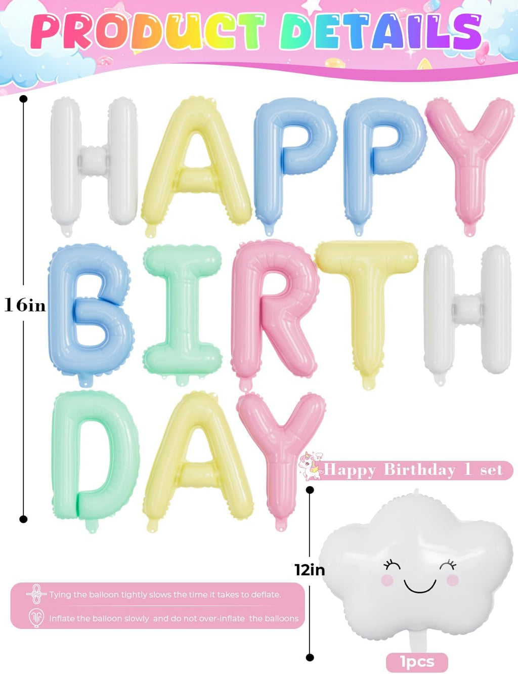 Pastel Birthday Decorations - Happy Birthday Balloon Banner & Macaron Balloons | 84-Piece Set