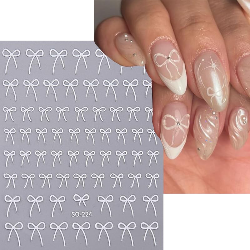 Valentine's Laser Bow Nail Art Stickers - 8 Sheets 3D Self-Adhesive Decals