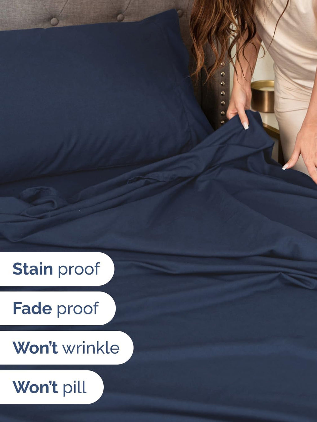Skiennix Extra Deep Twin XL Sheet Set | 4-Piece Breathable Cooling Bedding - Soft, Wrinkle-Free, Navy Blue