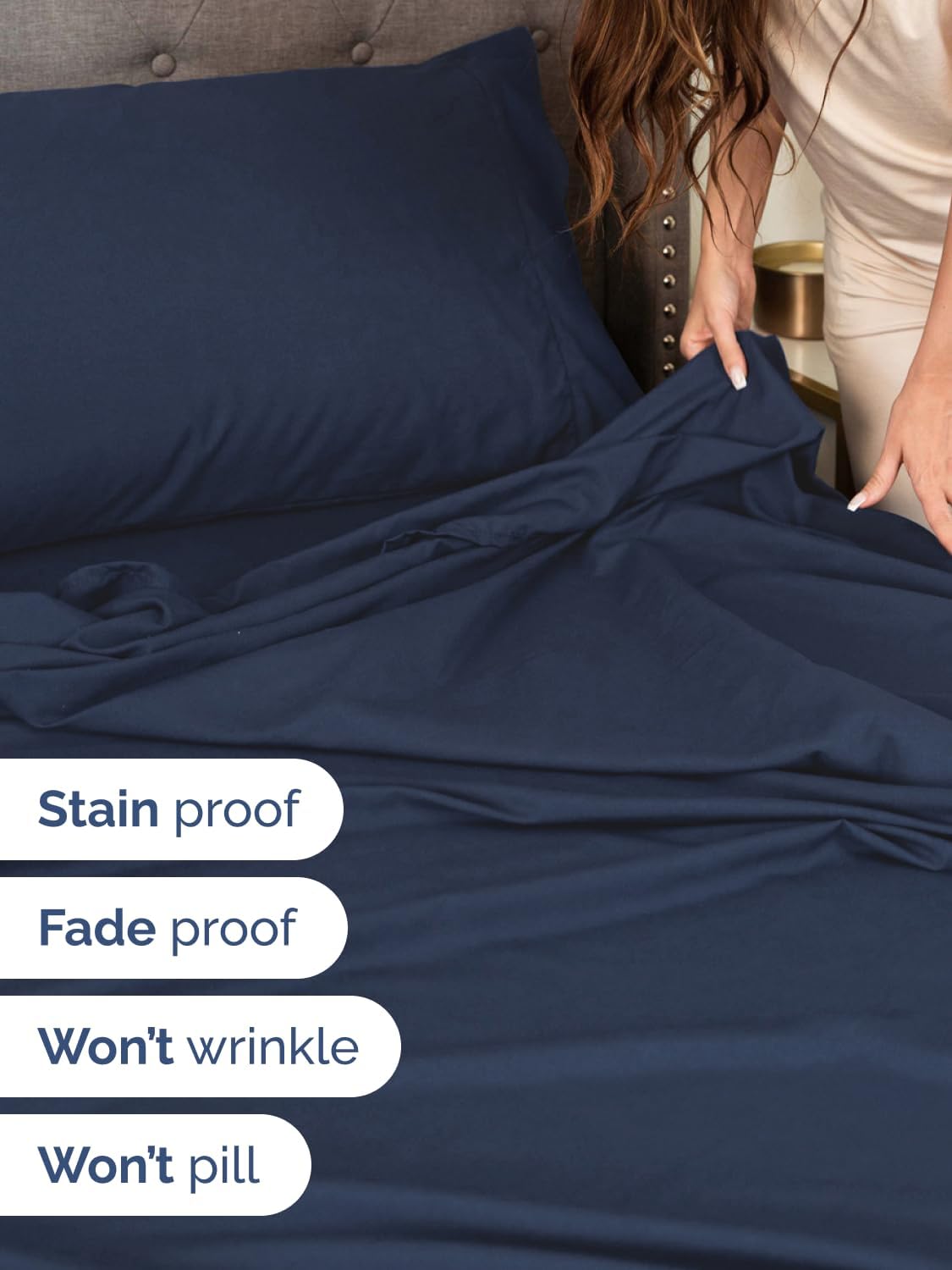 Skiennix Extra Deep Twin XL Sheet Set | 4-Piece Breathable Cooling Bedding - Soft, Wrinkle-Free, Navy Blue