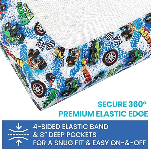 Monster Trucks Fitted Baby Crib Sheet - 1 Pack, Soft & Breathable