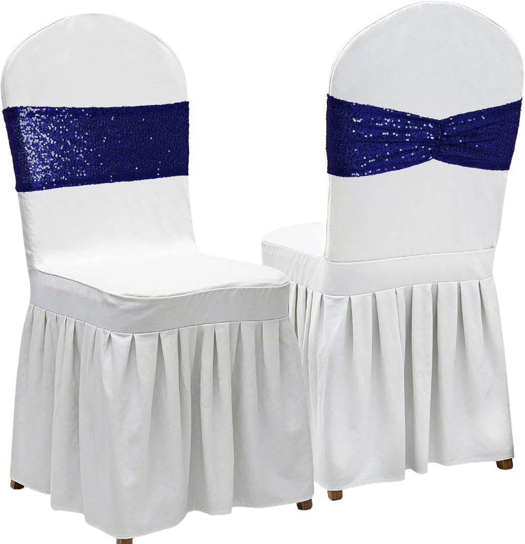 Poise3EHome Navy Blue Sequin Chair Sashes - Elegant Folding Chair Covers for Weddings | 50 PCS
