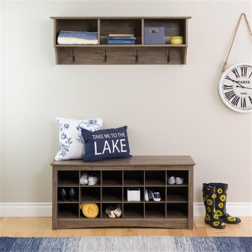 Prepac Drifted Gray 48" Contemporary Wall Mounted Coat Rack, Coat Hooks Wall Mount with 3 Shelves, Ideal for Hallway or Entryway Storage Solution, 11.5"D x 48"W x 14.25"H