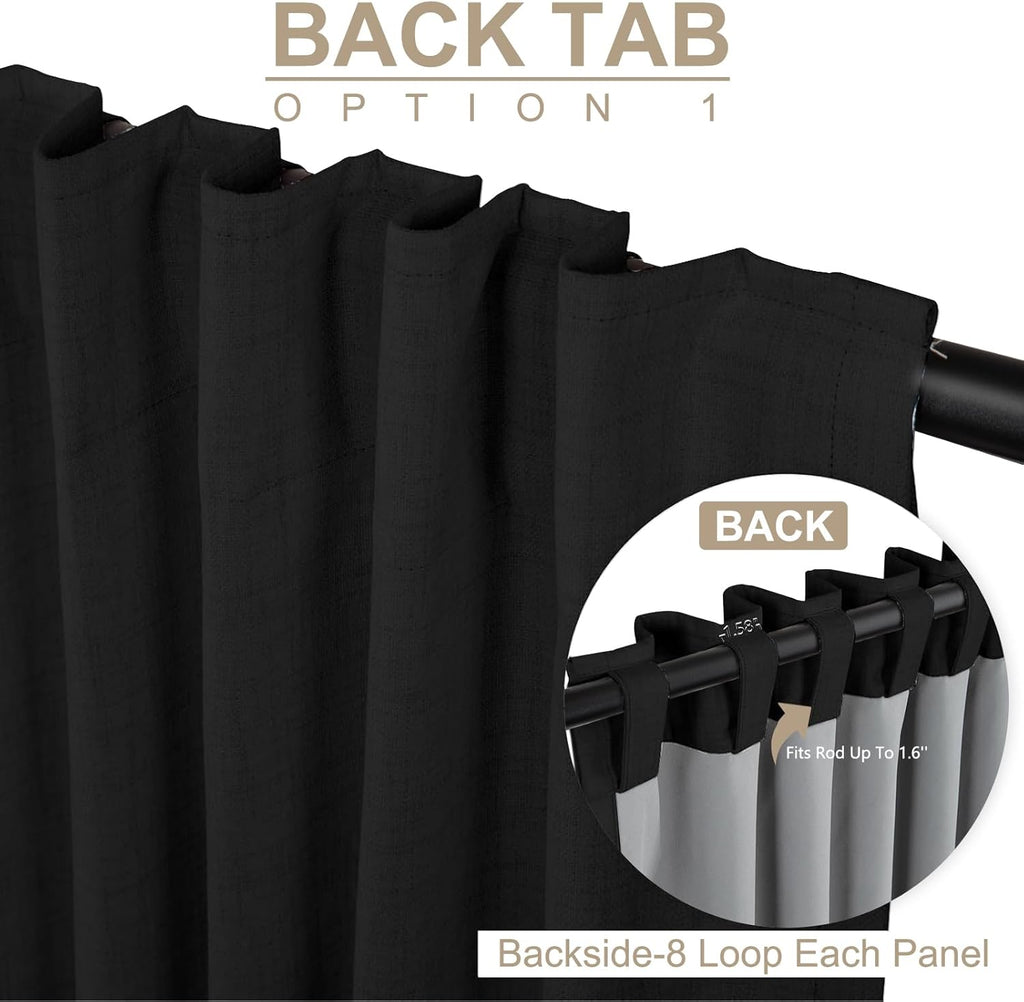 Skiennix 100% Blackout Linen Curtains - Thermal Insulated Drapes for Bedroom | 50" W x 63" L, Black