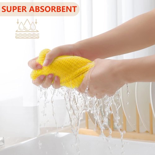 Homaxy 100% Cotton Waffle Weave Dish Cloths - Ultra Soft & Absorbent Quick Drying Towels | 12x12 Inches, 6-Pack, Yellow