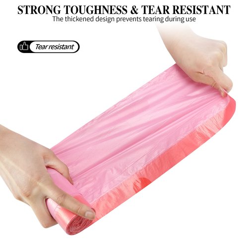 3Rolls Drawstring Small Trash Bags,4 Gallon Thicken Drawstring Small Garbage Bags for Kitchen,Bathroom,Bedroom,Home,Office Trash Cans，60 Counts (Pink)