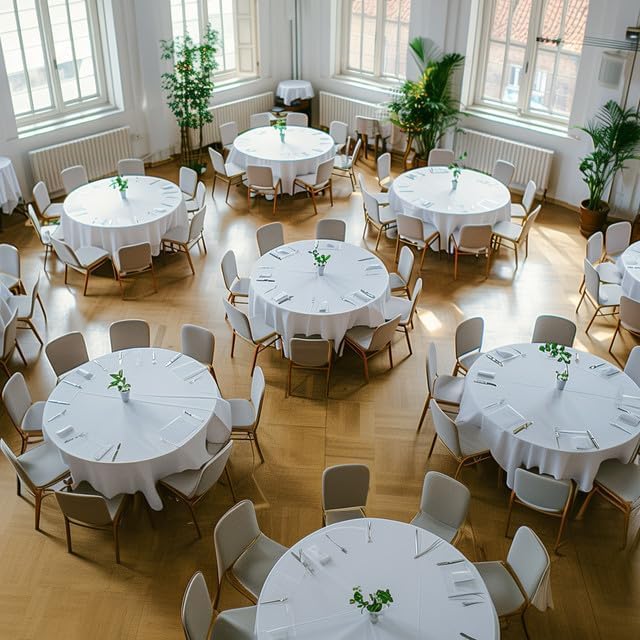 Niuara White Plastic Tablecloths - 84" Round Disposable Covers for Holiday Parties | 4 Pack