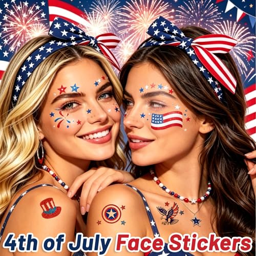 4th of July Face Stickers & Patriotic Glitter Tattoo Set