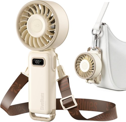 Diveblues Portable Handheld Fan - 7.4m/s Turbo Speed | 180° Foldable 4-in-1 Design, USB-C Rechargeable for Travel & Makeup