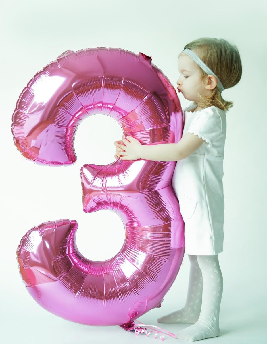 Numbers Balloon - 40 Inch Large Pink Balloon for Three Year Old Birthday Decor | Perfect for Parties