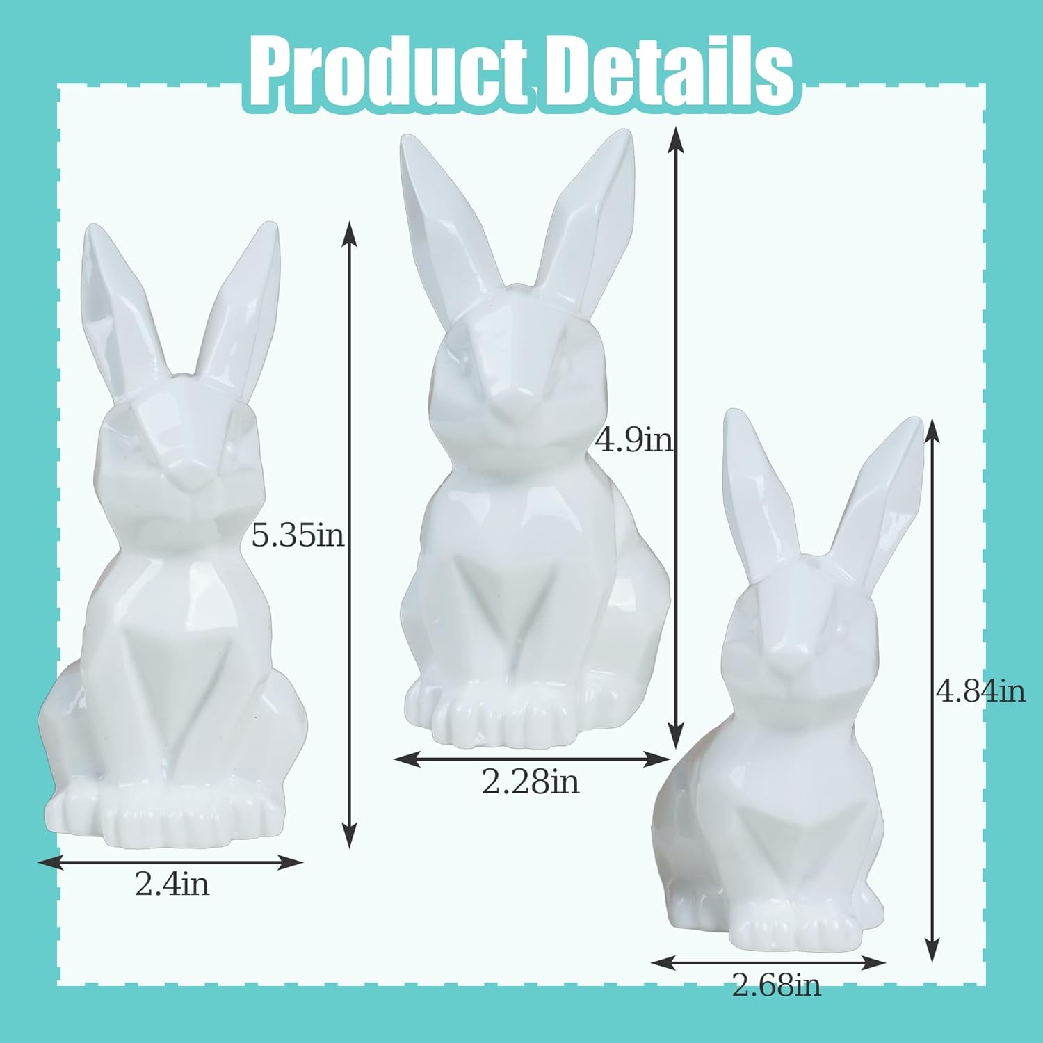 Nerosun Easter Bunny Decorations - 3 Pack Ceramic White Rabbit Statues | Lighted Table Centerpiece for Spring Decor