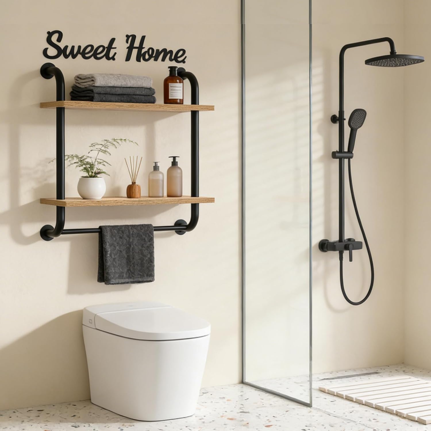 Tinpin Rustic Farmhouse Wall-Mounted Bathroom Shelves - 2-Tier Industrial Floating Shelf Decor | 17.3 Inch