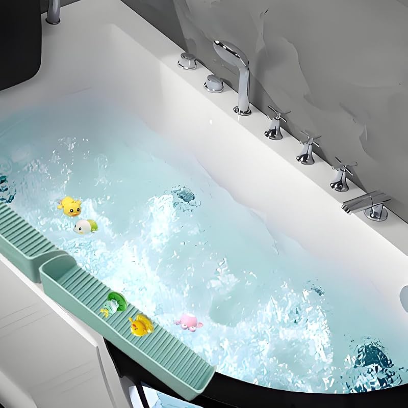 DAECHAO Green Silicone Bathtub Splash Guard with 4 Suction Cups, Kids Bath Toy Organizer