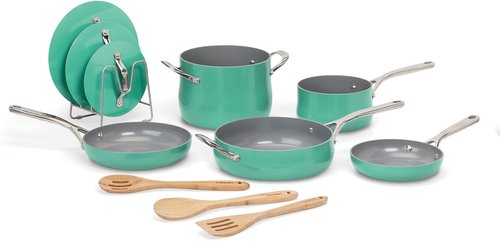 Cuisinart 12-Piece Nonstick Ceramic Cookware Set - Even Heat Cooking, Dishwasher Safe, Teal