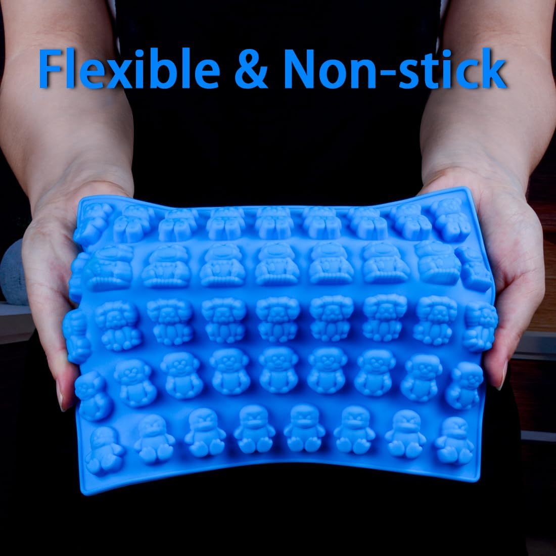 Silicone Candy Gummy Bear Molds - Premium 4-Pack with Bears, Frogs, Lions & More | Includes 2 Droppers