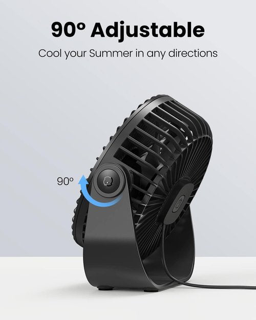Gaiatop USB Desk Fan - 3-Speed Portable Cooling with 90° Rotation | 5.5 Inch Quiet Personal Fan - Black