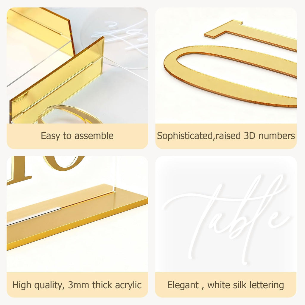 Arch Wedding Table Numbers 1-20 with Stands,5 x 8 Inch Transparent Acrylic Reception Table Signs Golden Letters,Perfect for Wedding Receptions, Parties, Anniversaries, and Events (1-20 golden)