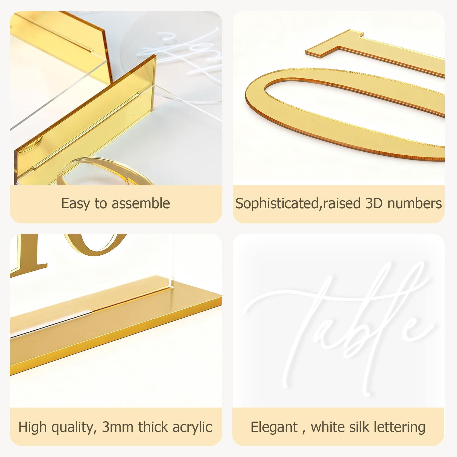 Arch Wedding Table Numbers 1-20 with Stands,5 x 8 Inch Transparent Acrylic Reception Table Signs Golden Letters,Perfect for Wedding Receptions, Parties, Anniversaries, and Events (1-20 golden)