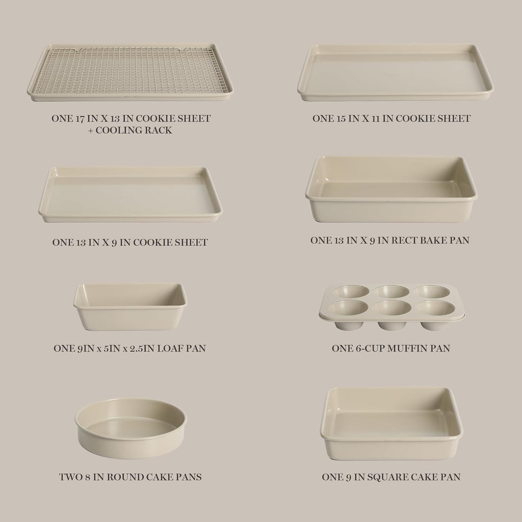 Martha Stewart Gallen 10-Piece Non-Stick Bakeware Set | Ceramic, PFA-Free, Non-Toxic - Taupe