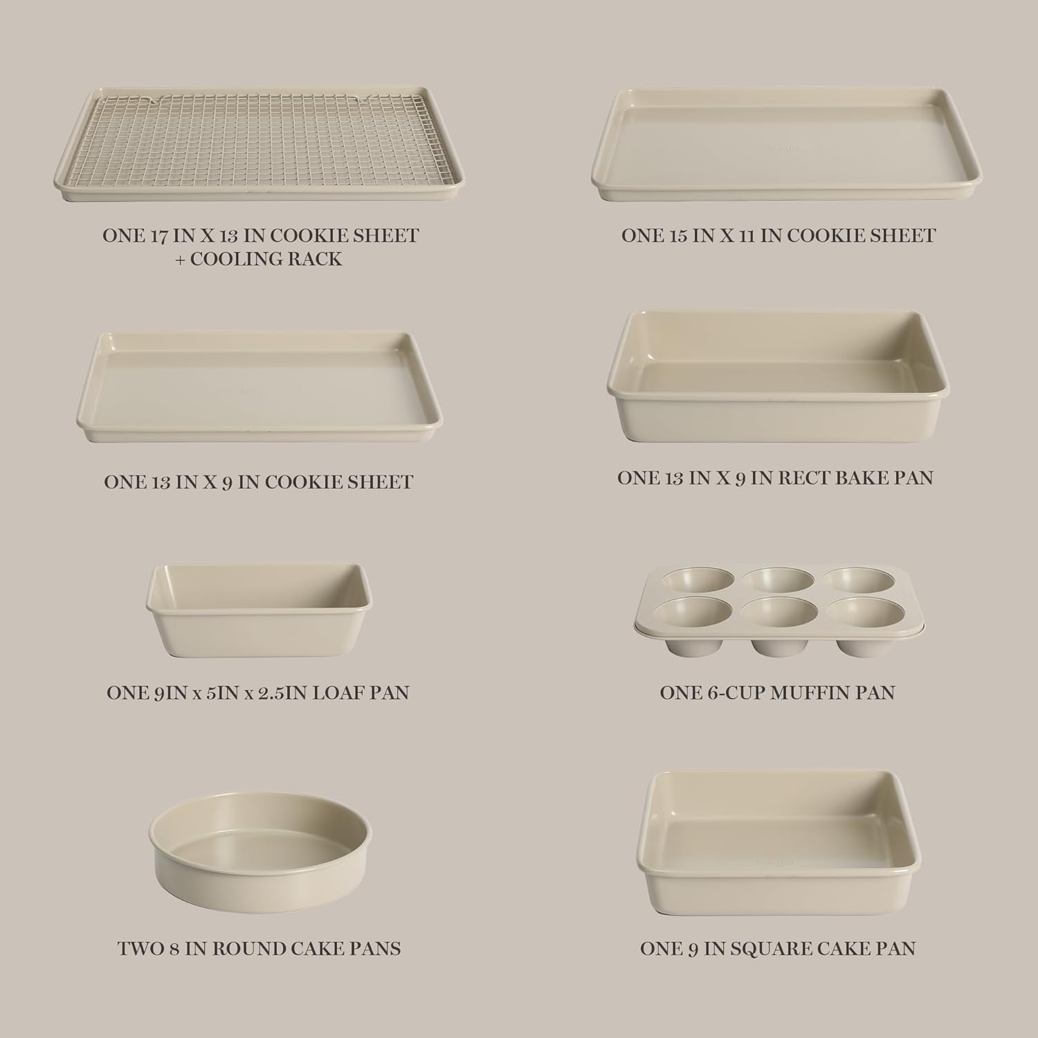 Martha Stewart Gallen 10-Piece Non-Stick Bakeware Set | Ceramic, PFA-Free, Non-Toxic - Taupe