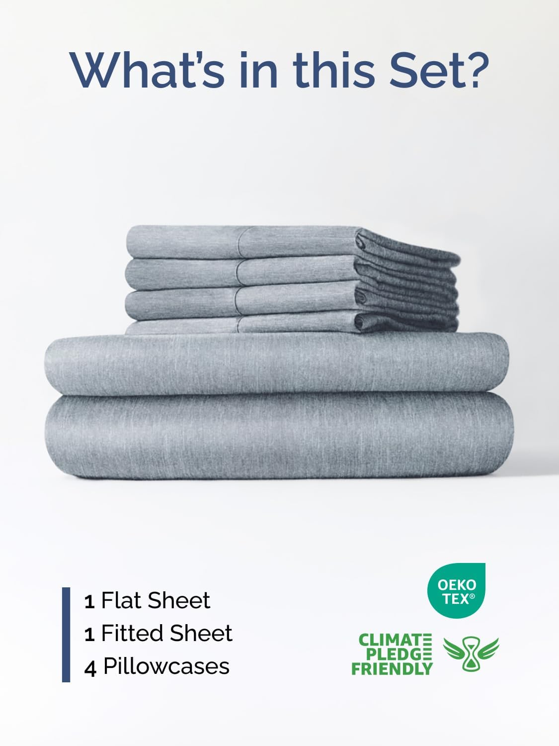 Skiennix Extra Deep King Sheet Set - 6-Piece Breathable Cooling Bedding - Soft, Wrinkle-Free Heathered Blue