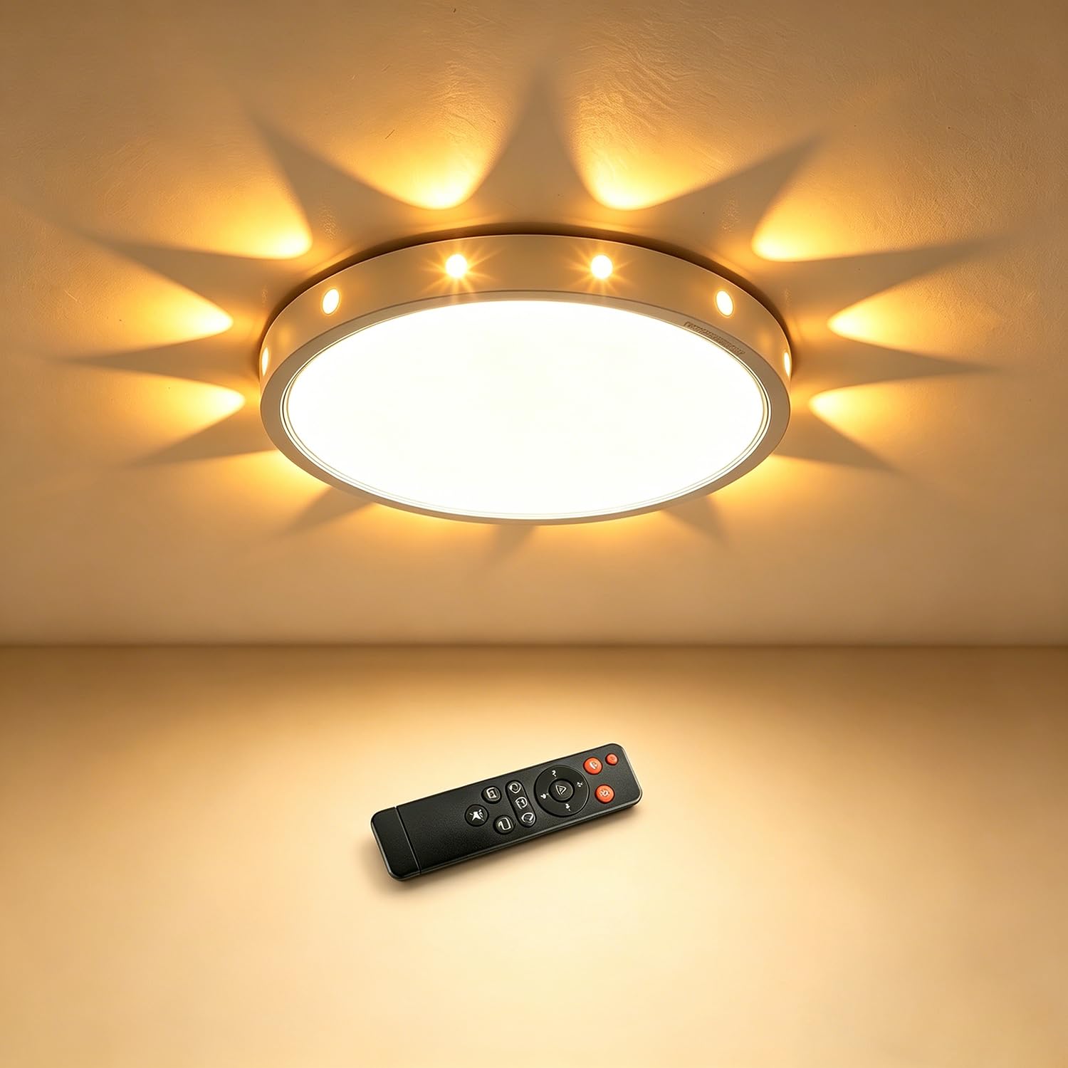 Anmaice 12in 24Watt Flush Mount led Ceiling Light fixtures.Remote Control Dimmable Ceiling Lights for Bedroom, Dining Room, Kitchen, Round White