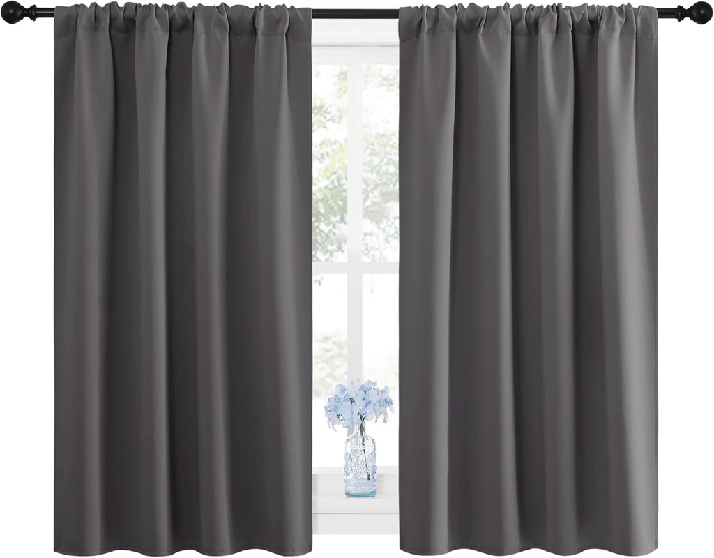 NICETOWN Grey Window Curtains - Thermal Insulated Blackout Drapes for Small Windows | 2 Panels (W42 x L45-Inch)