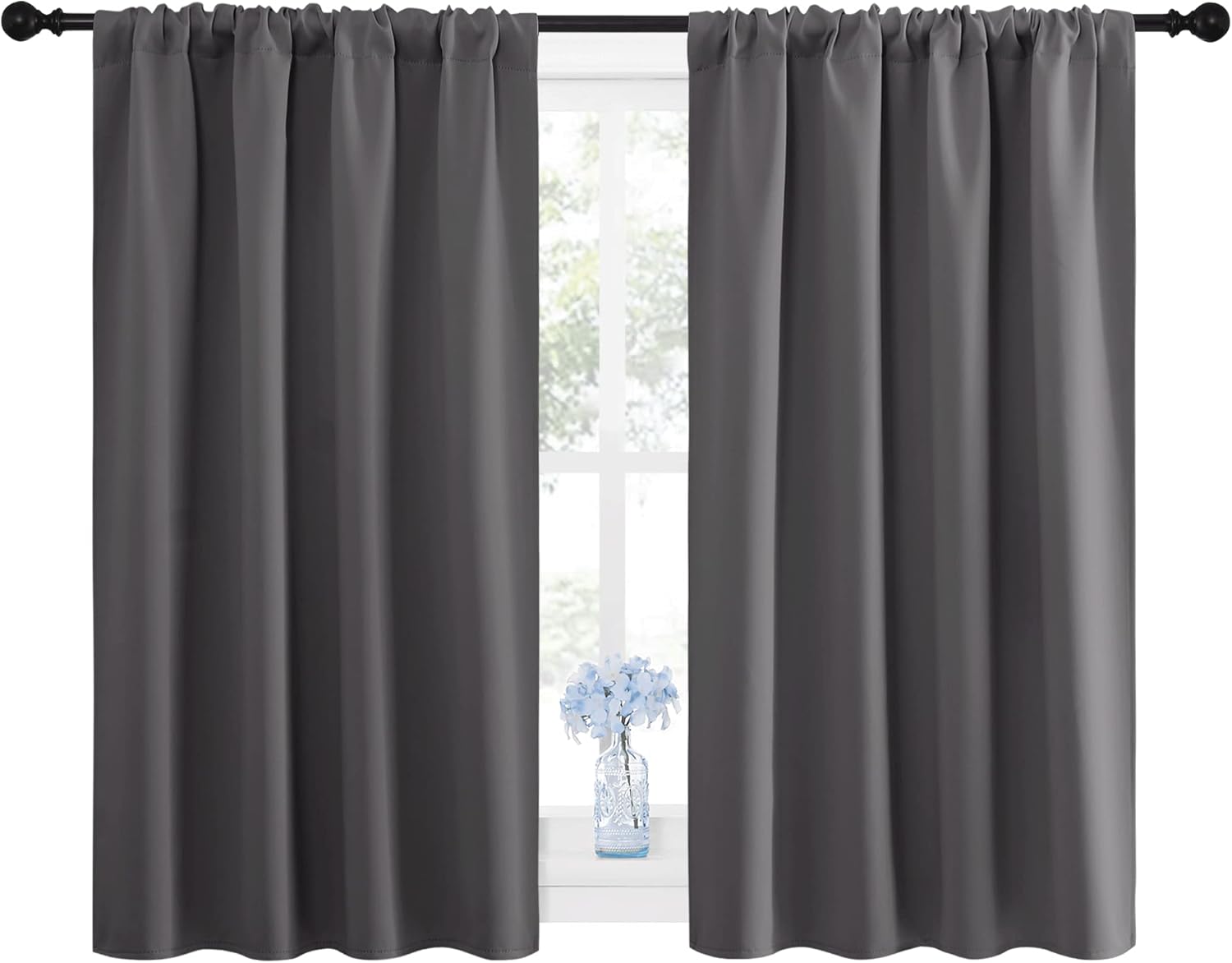 NICETOWN Grey Window Curtains - Thermal Insulated Blackout Drapes for Small Windows | 2 Panels (W42 x L45-Inch)