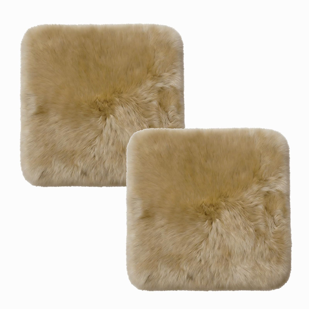 RZLWOOL Natural Wool 2 Pack Luxury Sheepskin Seat Cushion Fluffy Chair Pad for Sofa Office Chair Dining Chair Cushion Bedroom Seat Cushion Dining Chairs(18x18 Inch,Khaki Brown)