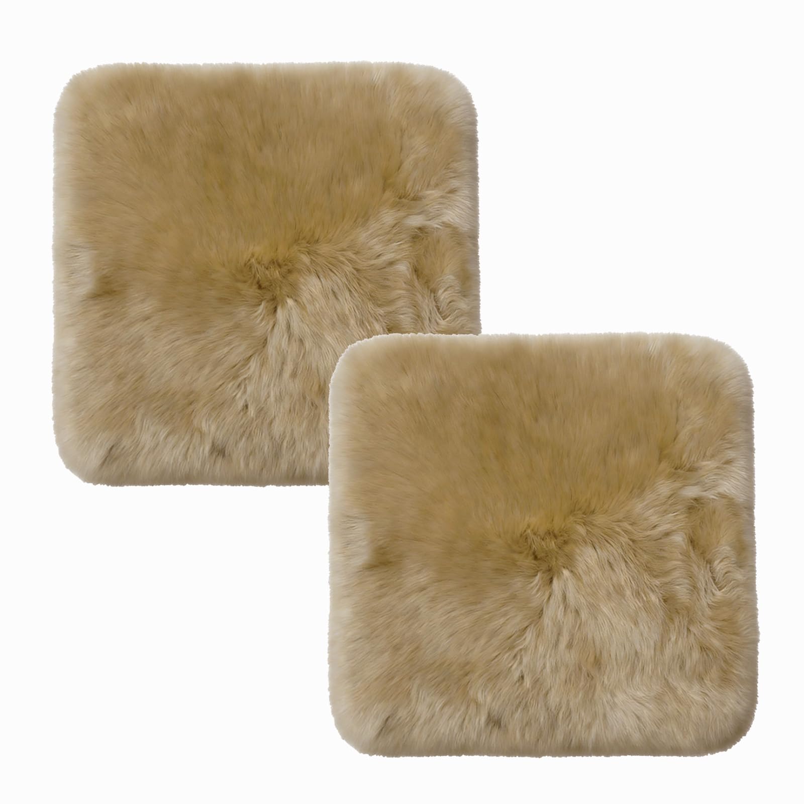 RZLWOOL Natural Wool 2 Pack Luxury Sheepskin Seat Cushion Fluffy Chair Pad for Sofa Office Chair Dining Chair Cushion Bedroom Seat Cushion Dining Chairs(18x18 Inch,Khaki Brown)