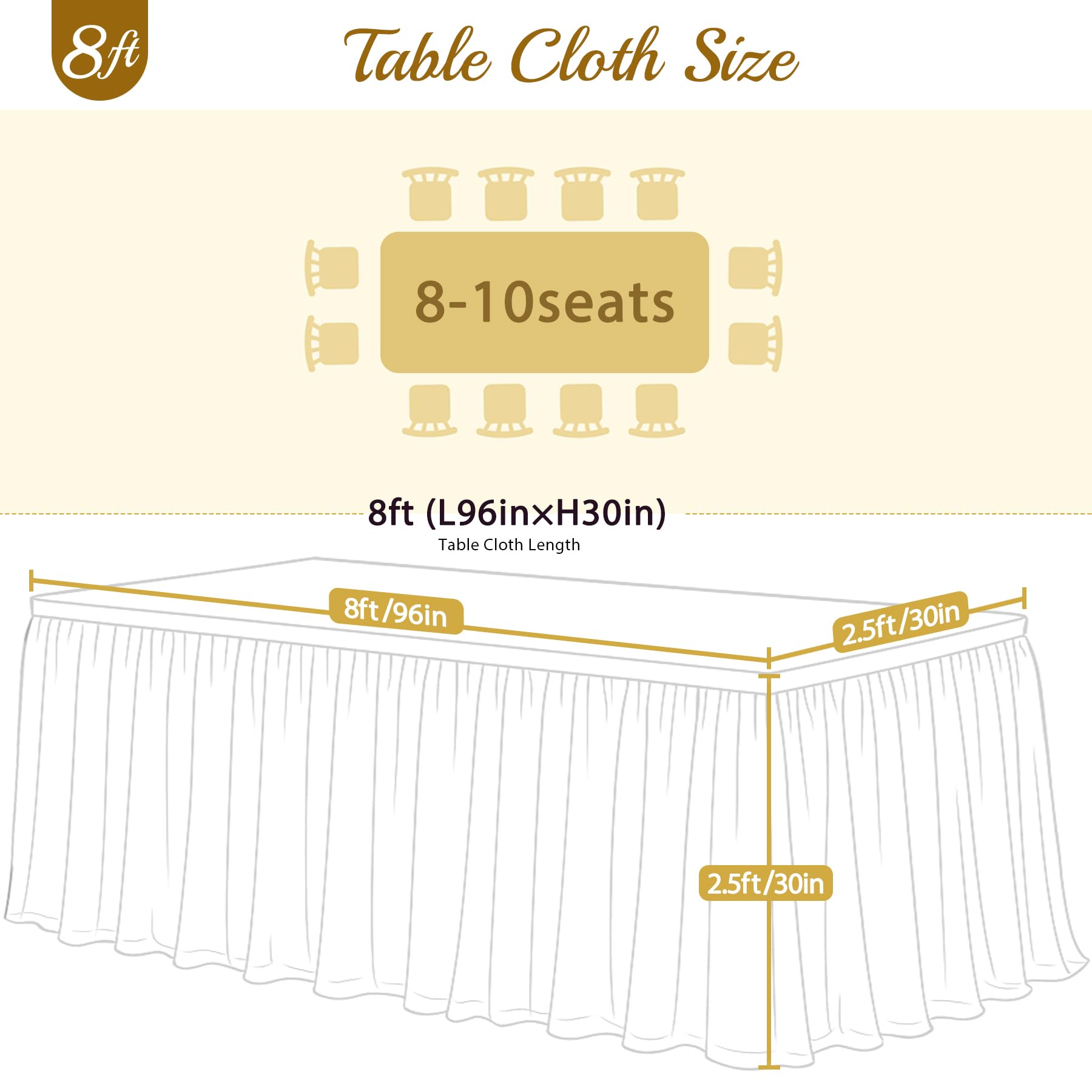 White Table Cloths 8 Foot Rectangle Stretch Ruffle Tulle Tablecloth Spandex Fitted Table Cover for 8 Foot Tables White Tulle Table Skirts Rectangle Tables 8ft Elastic Party Wedding Table Cloths 2Pack