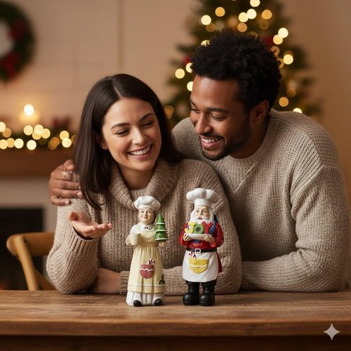 iStatue Chef Santa & Mrs. Claus Figurines Set | Hand-Painted 5'' Resin Holiday Decor for Kitchen & Gifting - Festive Collectibles