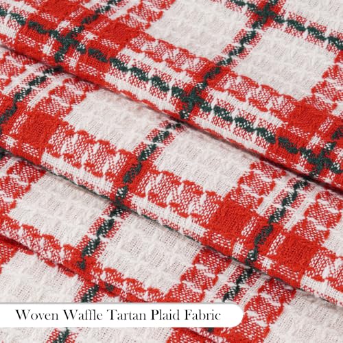 Red Plaid Waffle Textured Christmas Pillow Covers 22x22 - Pack of 2
