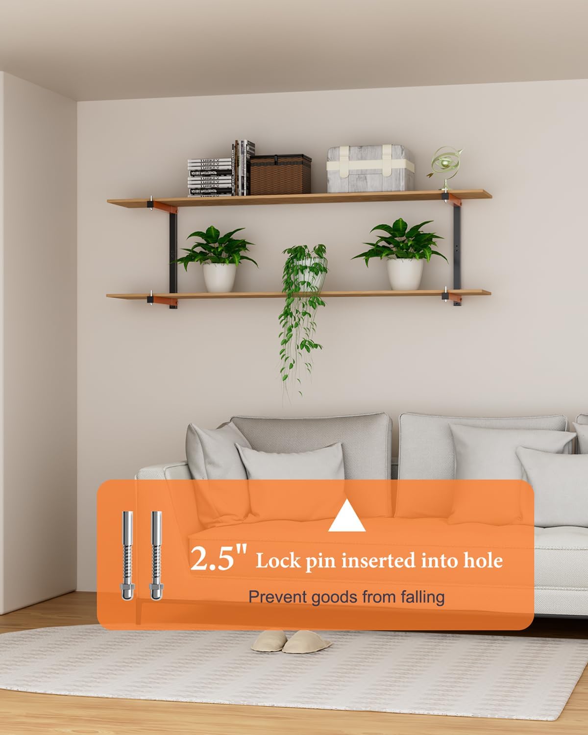 Skiennix Lumber Storage Rack - Heavy-Duty Wall-Mounted Organizer | Holds Up to 720 LBS - 4 Pack, Orange