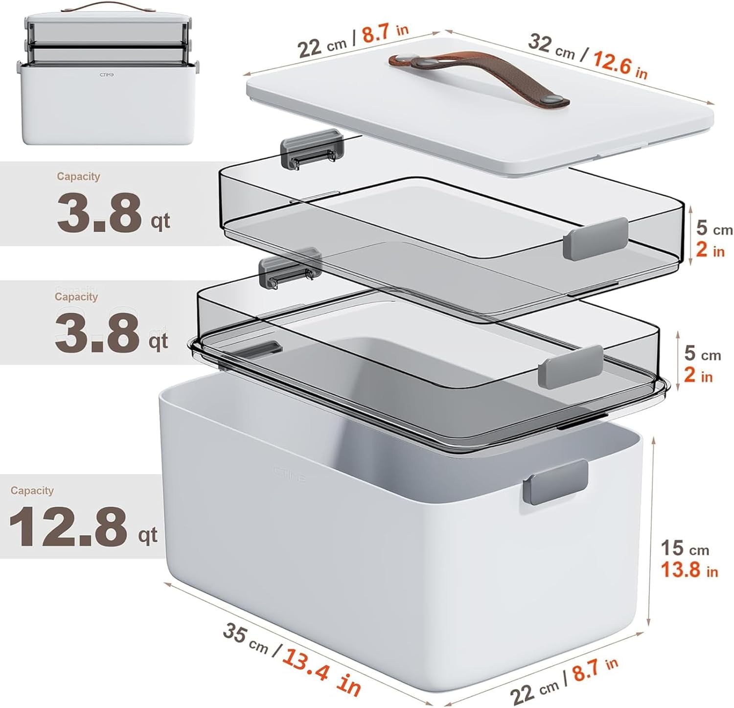 Spreezy 3-Tier Medicine Organizer - Clear Compartment Storage Box with Handle for Pills & Bandages
