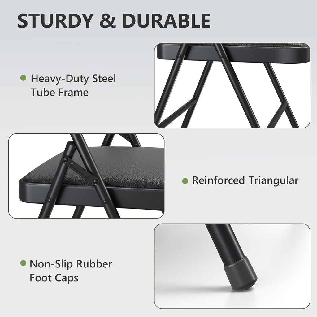 Skiennix Folding Chairs - Comfy PU Leather Padded Seats for Indoor & Outdoor Use | Heavy-Duty 4-Pack