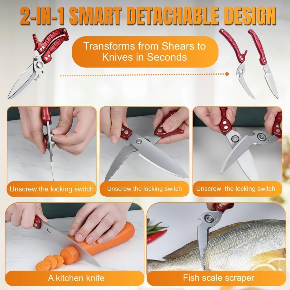 Heavy Duty Poultry Shears - A Must Have chicken processing equipment, Kitchen Scissors for Meat, Chicken, Turkey, and Vegetables - Non-Slip Handle, Safety Lock, Dishwasher Safe