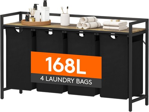 Lifewit Laundry Hamper - 4-Section Organizer with Large Top Shelf & 4 Removable Bags | Black